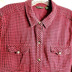 Eddie Bauer Casual Flannel Mini Check Shirt Size XXL 2 Pocket Button Up Classic